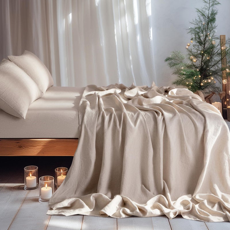 LBRO2M 100% Linen Sheet Set 19"" Deep Pocket Full Size,Bed Sheets 4 Piece Sets,Solid Color Natural Flax Bed Sheets Soft Breathable Bedding, All Season (Full, Linen) - Image 3
